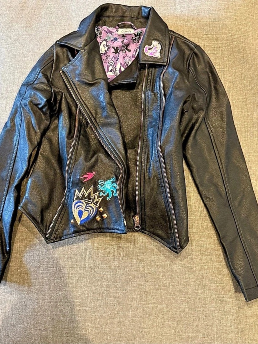 Disney Store Evil Queen Biker Jacket for Kids Girls 7/8 Black & Purple